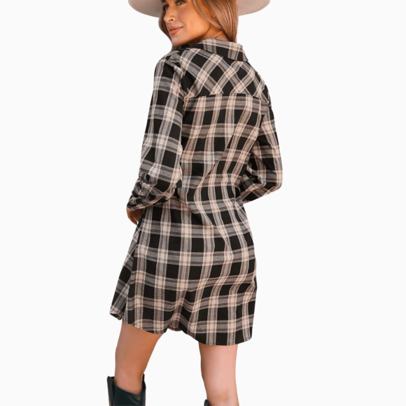 Belted, Plaid, Mini Shirt Dress, Long Sleeve, Button Down Sz Small - Picture 6 of 10